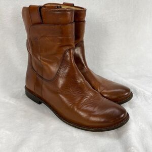 Frye Paige‎ Short Riding Leather Ankle Boots Western Cowboy Pull On Cognac 6.5